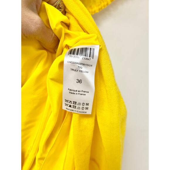 Chloe Flutter Sleeve Pleated Virgin Wool Midi Dress Truly Yellow Women's 36 / 4 - Picture 4 of 6